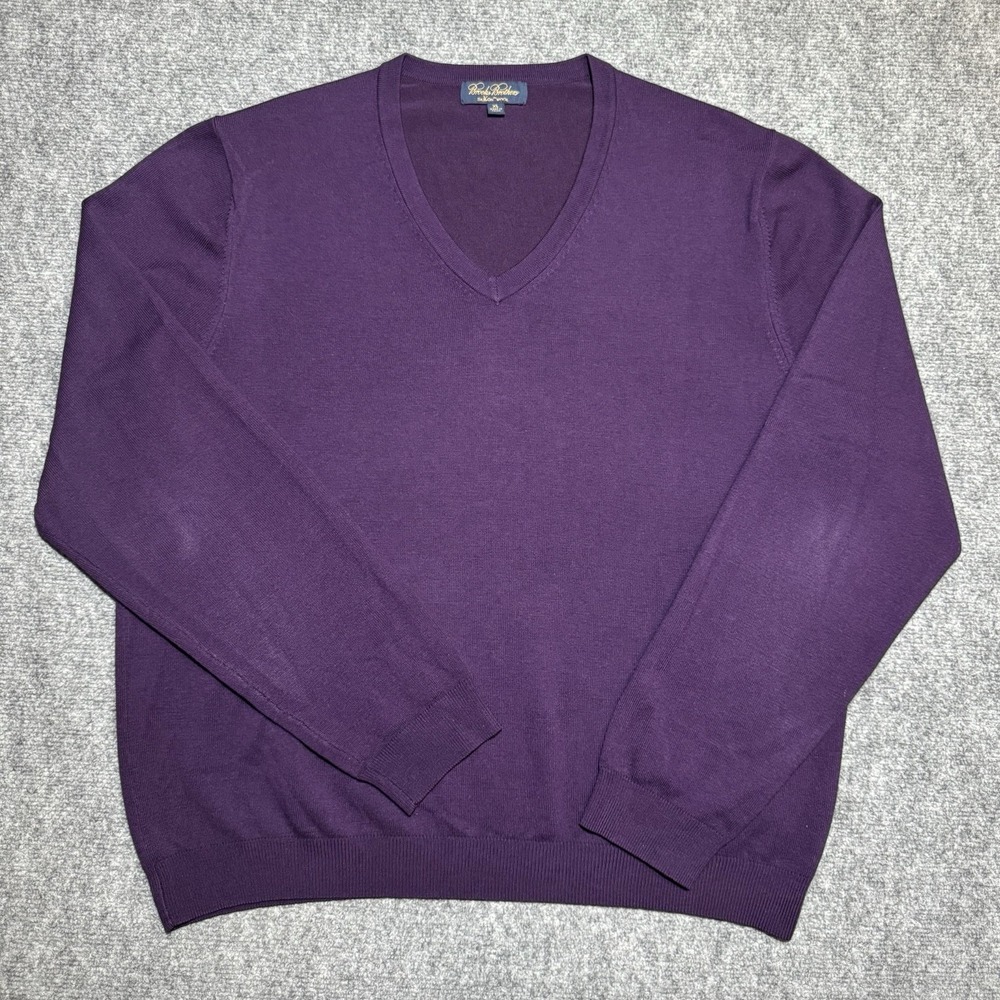 Brooks Brothers Saxxon Wool Blend Purple V-neck Sweater Pullover Size XL‎